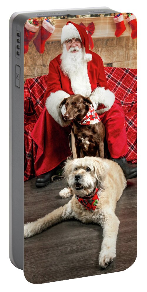 Annie Portable Battery Charger featuring the photograph Kellie and Annie with Santa 2 by Christopher Holmes