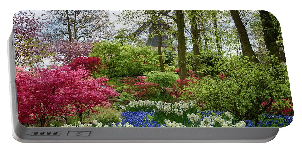 Europe Portable Battery Charger featuring the photograph Keukenhof Gardens Windmill by Jim Miller