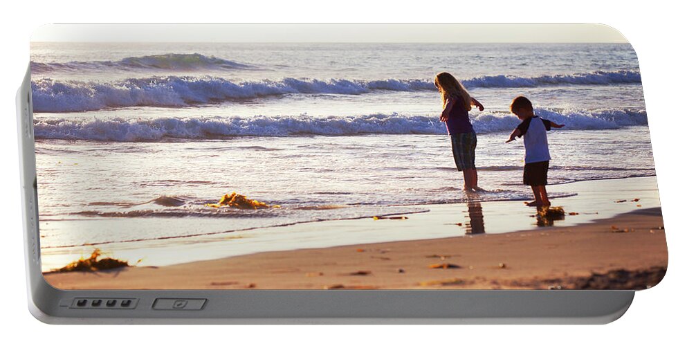 Carlsbad California Portable Battery Charger featuring the photograph Kids love the Beach by Catherine Walters