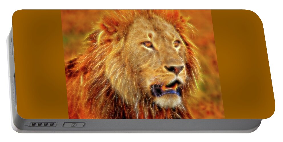 Africa Portable Battery Charger featuring the photograph King of Beasts -Stylized by Mitchell R Grosky