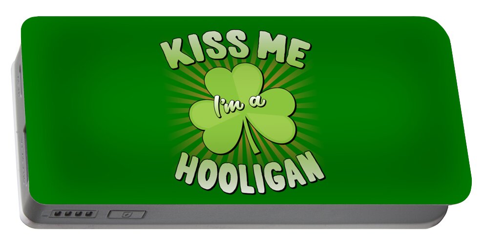 Cool Portable Battery Charger featuring the digital art Kiss Me Im A Hooligan St Patricks by Flippin Sweet Gear