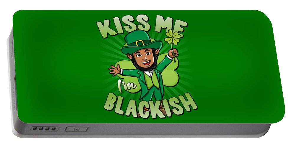 Cool Portable Battery Charger featuring the digital art Kiss Me Im Blackish Black Leprechaun by Flippin Sweet Gear