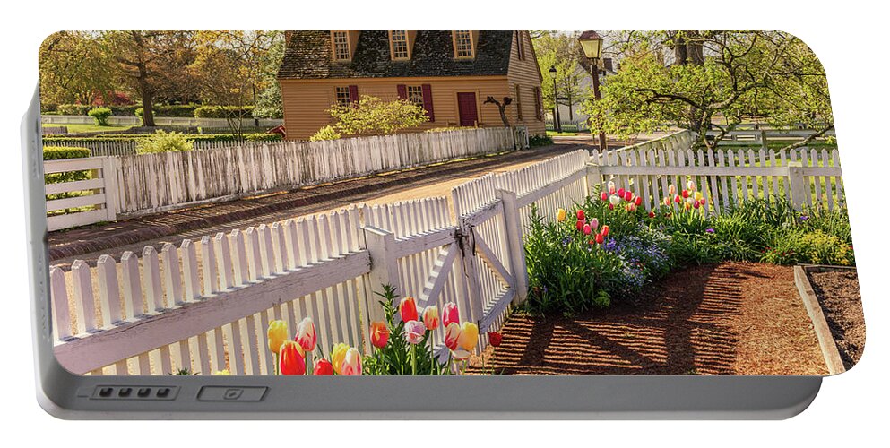 Colonial Williamsburg Portable Battery Charger featuring the photograph Kitchen Garden in Springtime by Rachel Morrison