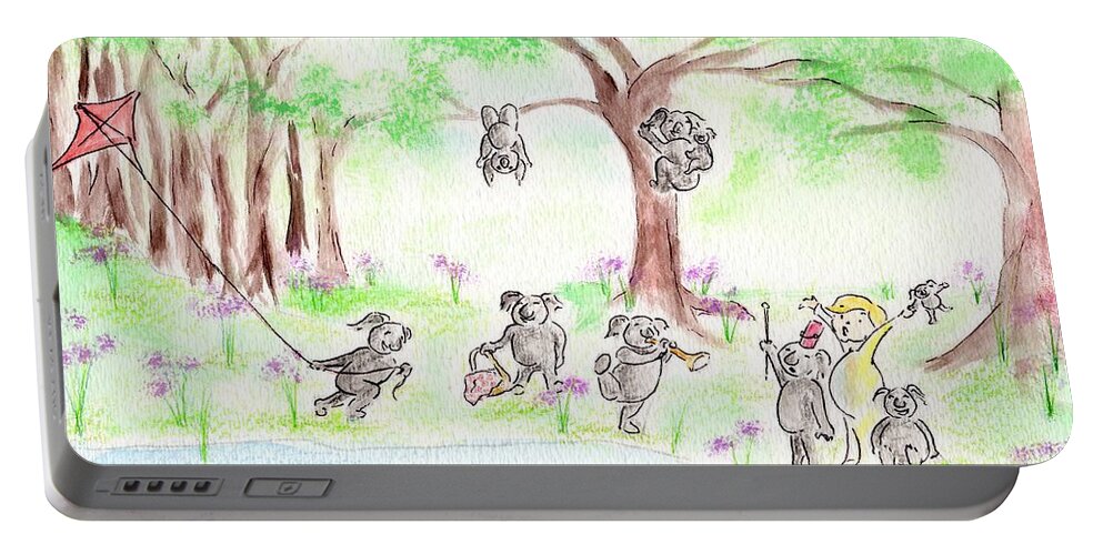 Koala Portable Battery Charger featuring the mixed media Koalas at Play by Barbara Caioli