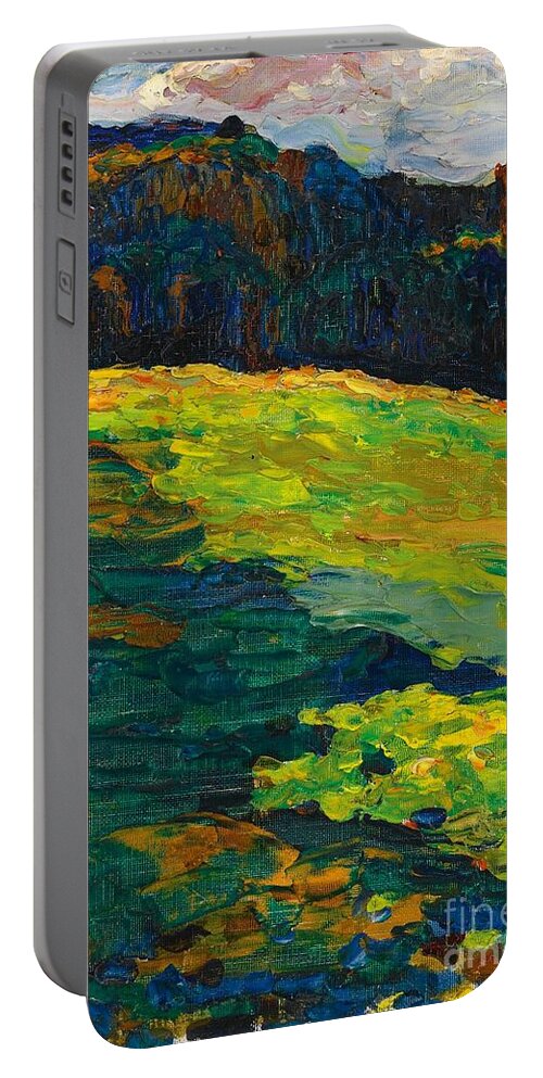 Kochel Portable Battery Charger featuring the painting Kochel - Mountain meadow at the edge of the forest 1902 by Wassily Kandinsky