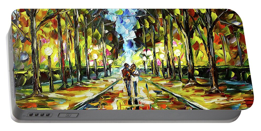 German Cityscape Portable Battery Charger featuring the painting Koenigsallee At Night, Ludwigsburg by Mirek Kuzniar