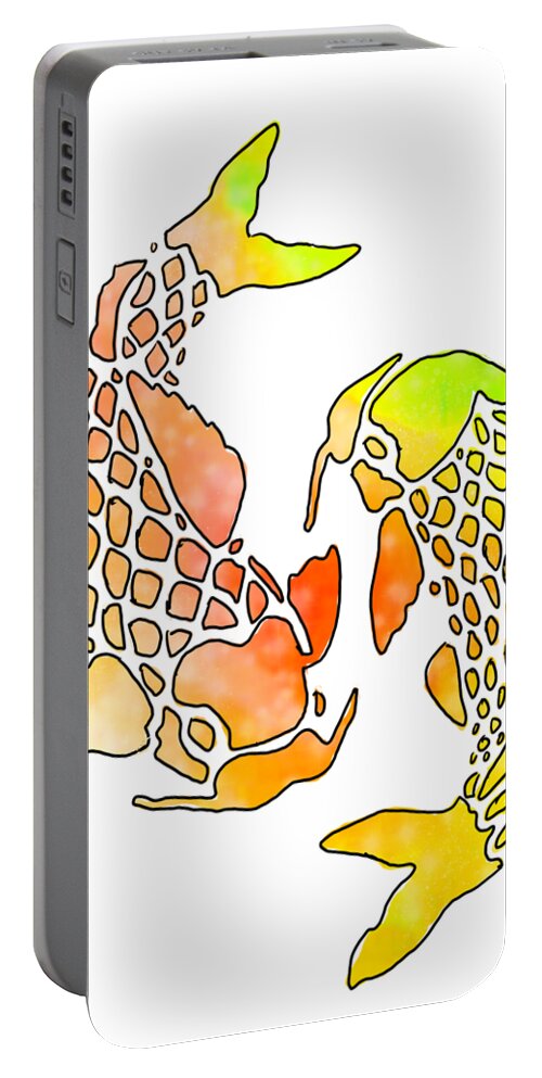 Koi Fish Portable Battery Charger featuring the mixed media Koi fish silhouette by Eileen Backman