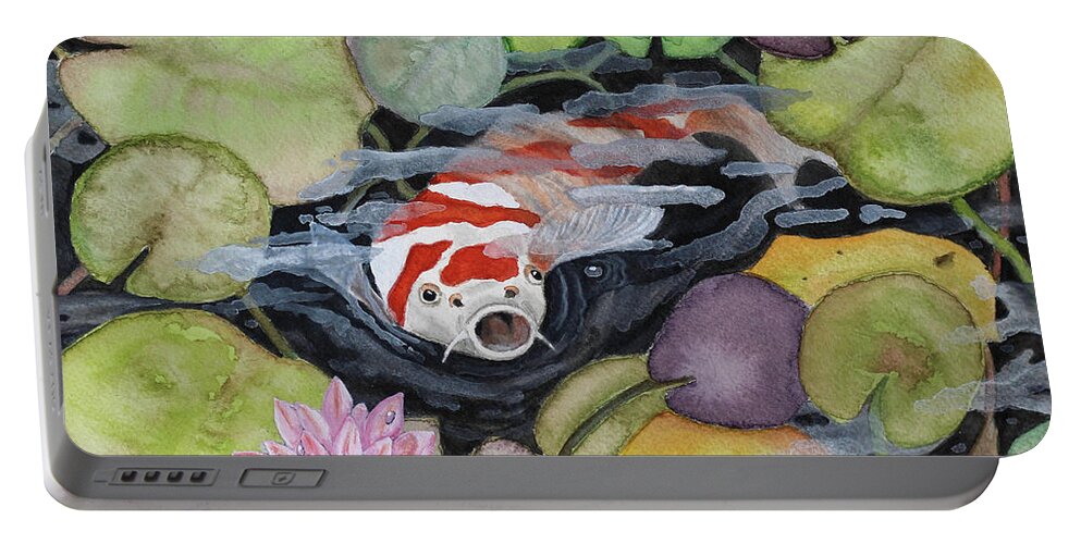 Koi Portable Battery Charger featuring the painting Koi Pond by Shirley Dutchkowski