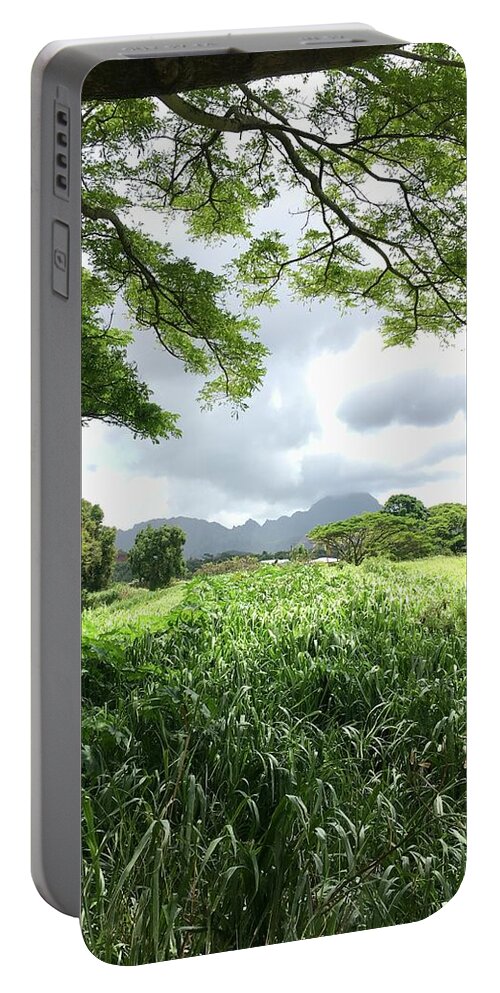 Lush Green Grass Portable Battery Charger featuring the photograph Koloa Green Shade - vertical by Jennifer Kane Webb