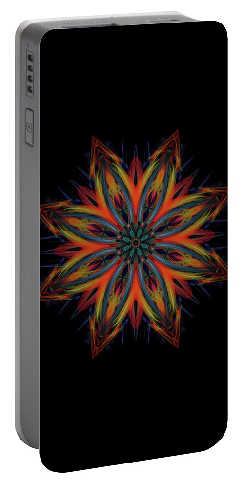The Kosmic Kreation African Fire Mandala Is An Exquisite Classic Vibrantly Original Painting That Celebrates African Culture. This Beautiful And Vivid Piece Of Artwork Is Composed Of Bold Lines And Contrasting Colors That Have Been Carefully Arranged To Make A Striking Artwork. Its Intricate Details Are Complimented By An Assortment Of Intricate Shapes Portable Battery Charger featuring the digital art Kosmic Kreation African Fire Mandala by Michael Canteen