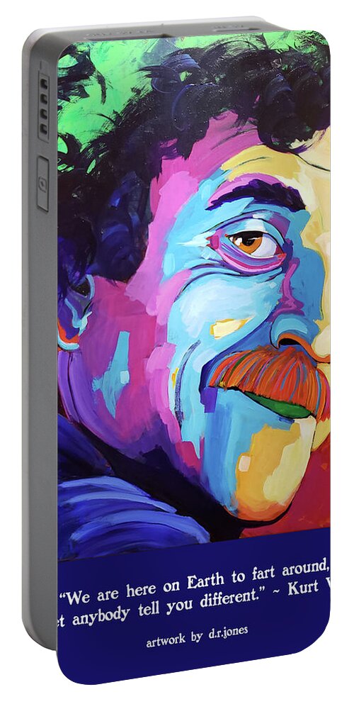 Kurt Vonnegut Portable Battery Charger featuring the painting Kurt Vonnegut Jr., author by D R Jones
