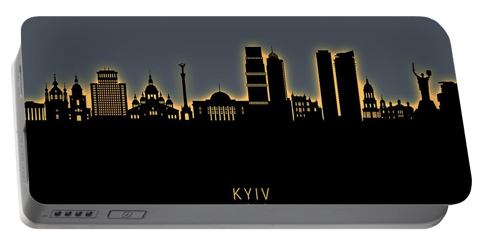 Kyiv Portable Battery Charger featuring the digital art Kyiv Ukraine Skyline Custom by Michael Tompsett