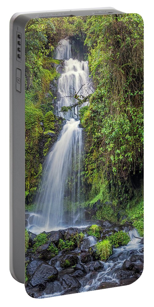Andes Portable Battery Charger featuring the photograph La Chorrera waterfall - Santa Rita by Henri Leduc