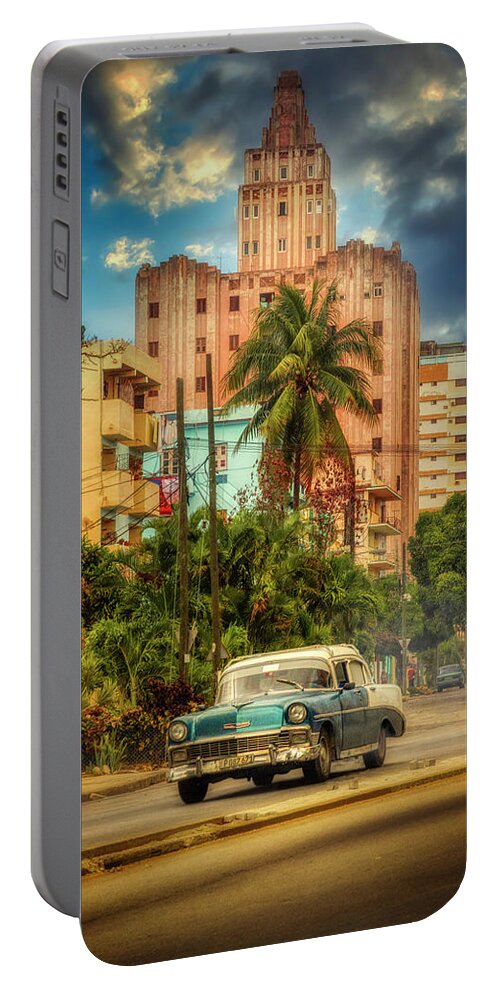 Pink And Blue Portable Battery Charger featuring the photograph La Colonial Tower, Havana, Cuba by Micah Offman