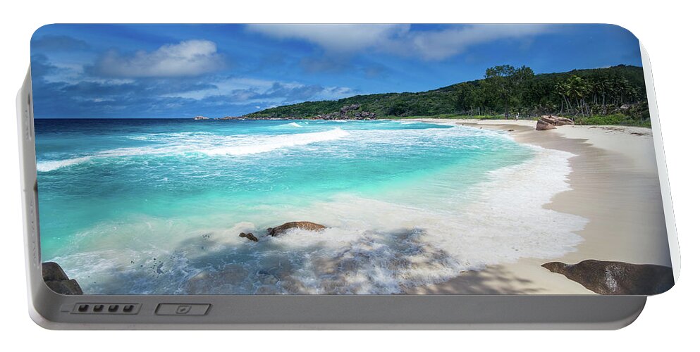 Background Portable Battery Charger featuring the photograph La Digue Island, Seychelles by Jean-Luc Farges