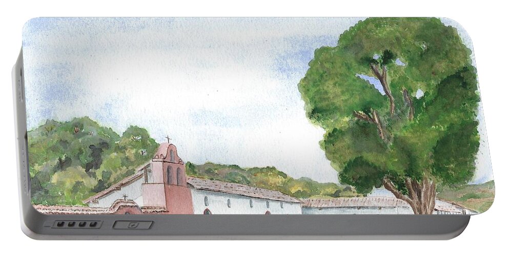 California Portable Battery Charger featuring the painting La Purisima Mission - Watercolor by Claudette Carlton