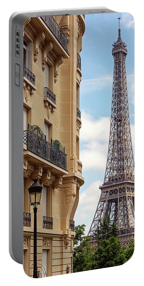 Eiffel Tower Portable Battery Charger featuring the photograph La Tour Eiffel from Avenue de Camoens by Melanie Alexandra Price