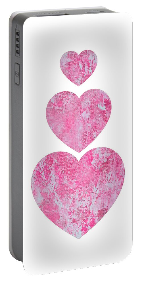 Hearts Portable Battery Charger featuring the mixed media Lace Hearts in the Clouds by Moira Law
