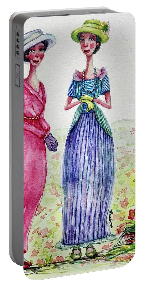 Dowton Abbey Portable Battery Charger featuring the painting Ladies in Talk by Mikyong Rodgers