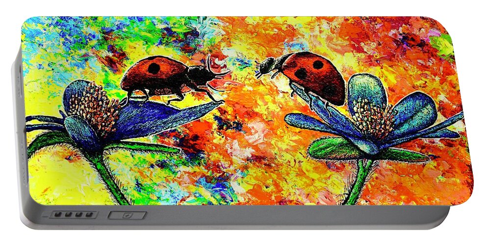 Lady Bugs Portable Battery Charger featuring the painting Lady Bugs by Viktor Lazarev