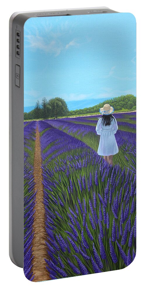 Landscape Portable Battery Charger featuring the painting Lady in Lavender by Adrienne Dye