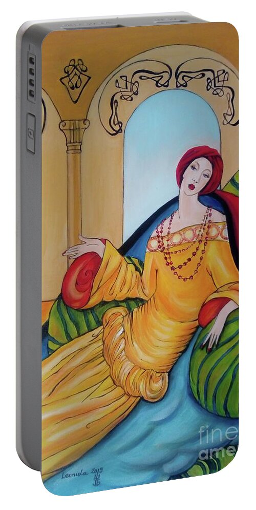 Lady Portable Battery Charger featuring the painting Lady in Pillows by Leonida Arte