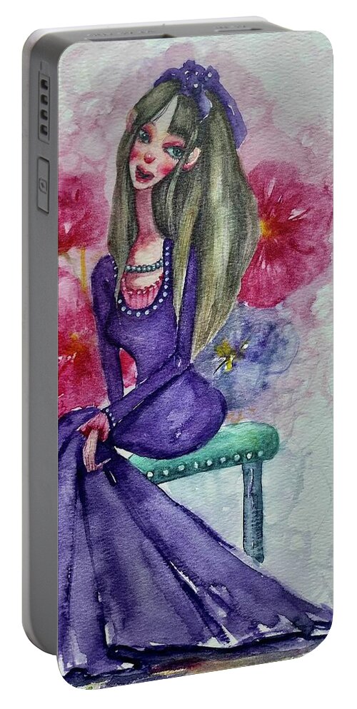  Portable Battery Charger featuring the painting Lady in Pose by Mikyong Rodgers