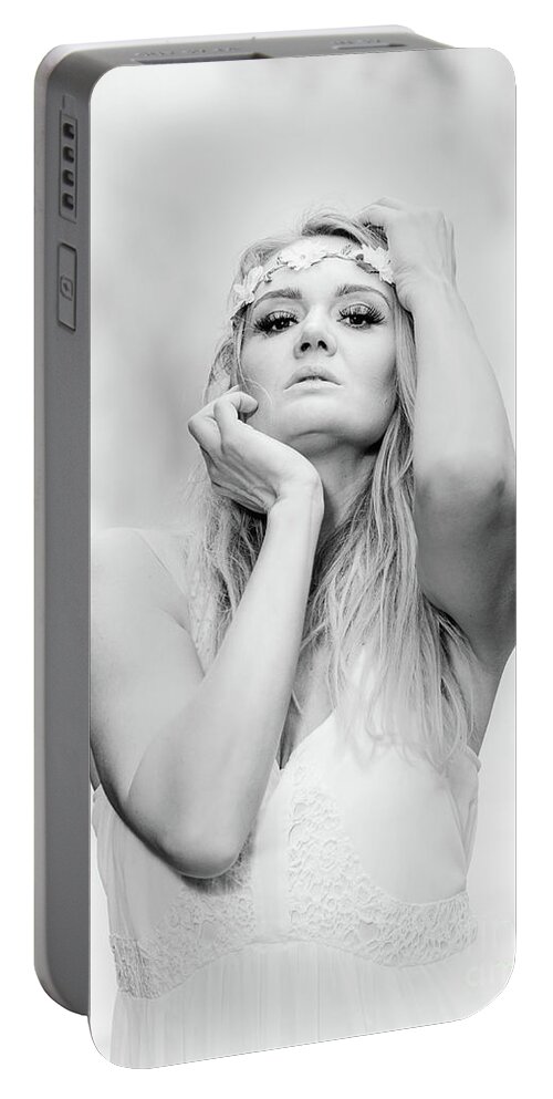 Goit Stock Portable Battery Charger featuring the photograph Lady in white by Mariusz Talarek