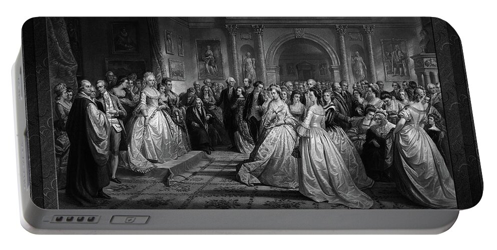 Lady Washington's Reception Day Portable Battery Charger featuring the painting Lady Washington's Reception Engraving by Alexander Hay Ritchie Old Masters Reproduction by Rolando Burbon