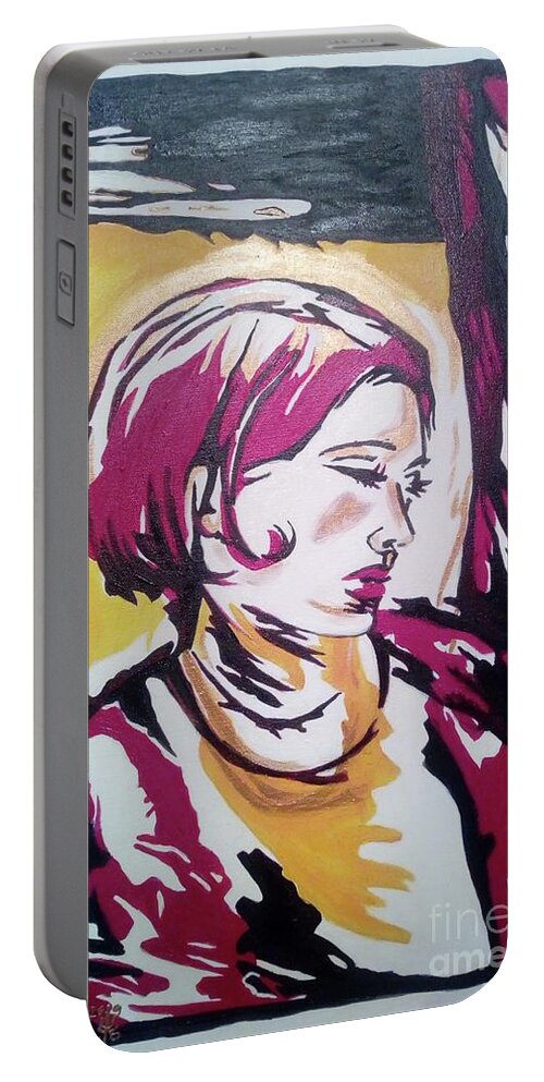 Lady Portable Battery Charger featuring the painting Lady With Black Cloud by Leonida Arte