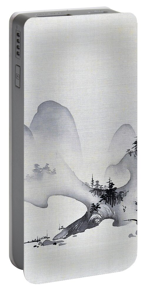 Hashimoto Gaho Portable Battery Charger featuring the painting Lake and Mountains - Digital Remastered Edition by Hashimoto Gaho