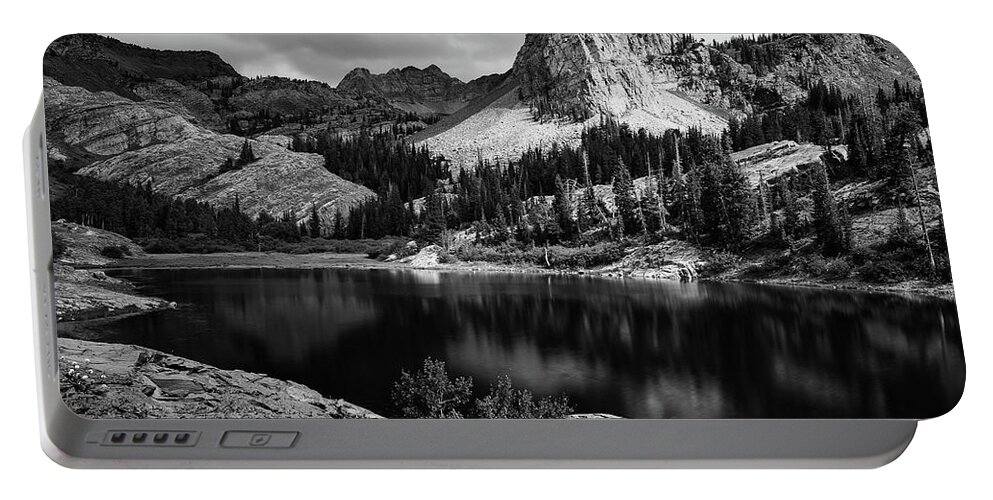 Utah Portable Battery Charger featuring the photograph Lake Blanche and the Sundial Black and White - Big Cottonwood Canyon, Utah by Brett Pelletier