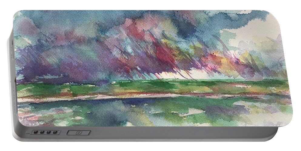 Lake Cherette Portable Battery Charger featuring the painting Lake Cherette #1 by Glen Neff