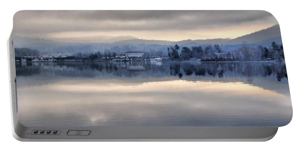 Lake Portable Battery Charger featuring the photograph Lake Cloudy Day Reflections by Russel Considine