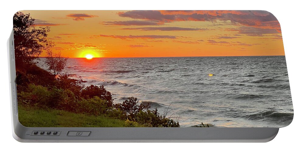 Sunset Portable Battery Charger featuring the photograph Lake Erie Sunset - Lorain, OH by Terri Harper
