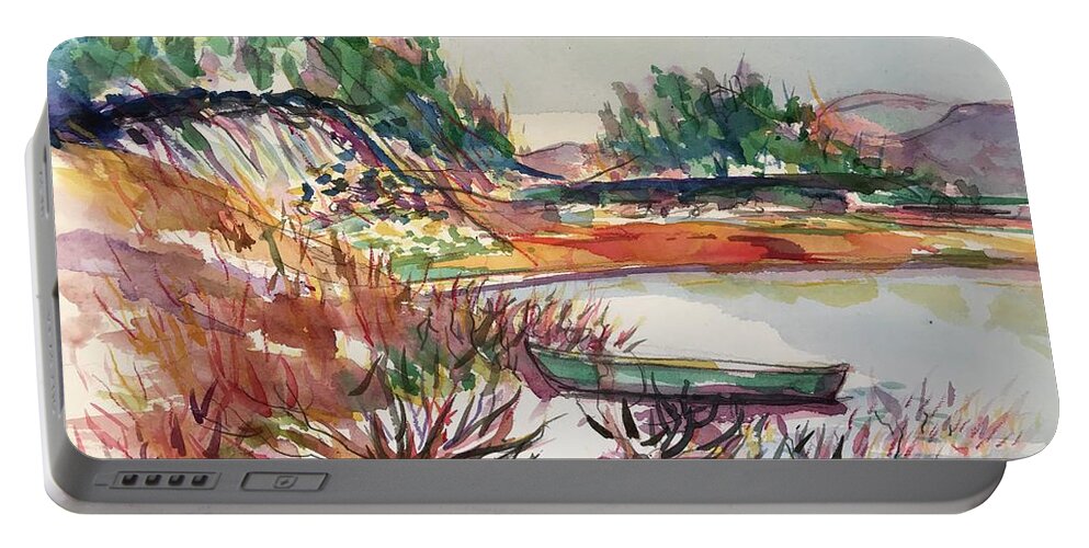 Lake Heron Portable Battery Charger featuring the painting Lake Heron 2 by Glen Neff