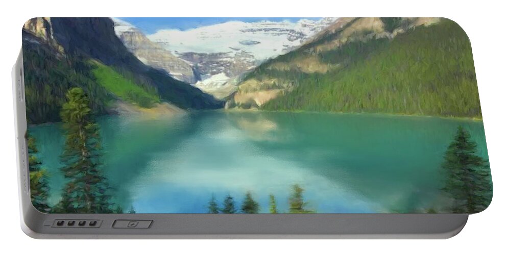 Lake Louise Portable Battery Charger featuring the mixed media Lake Louise by Colleen Taylor