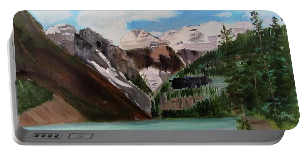 Alberta Portable Battery Charger featuring the painting Lake Louise by Linda Feinberg