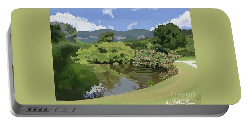 Lake Lure Portable Battery Charger featuring the digital art Lake Lure Pond by Anne Marie Brown