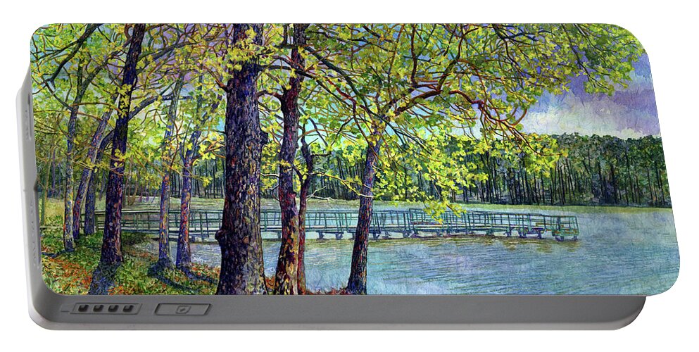 Texas Park Portable Battery Charger featuring the painting Lake Raven in Spring, Huntsville State Park by Hailey E Herrera