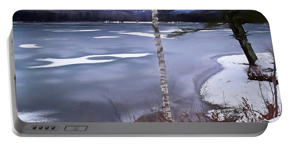 Lake Portable Battery Charger featuring the photograph Lake Scene in Winter by Nancy De Flon