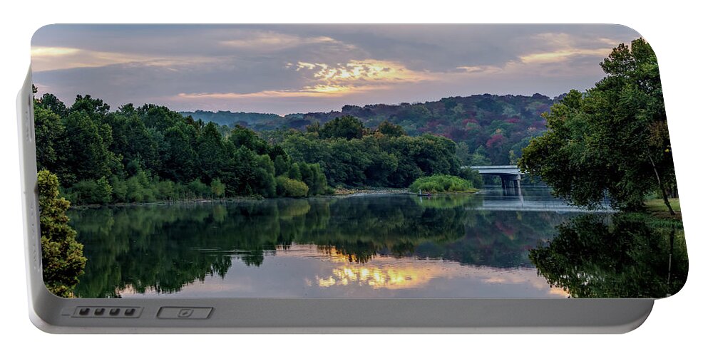 Springfield Portable Battery Charger featuring the photograph Lake Springfield Fall Morning Reflections by Jennifer White