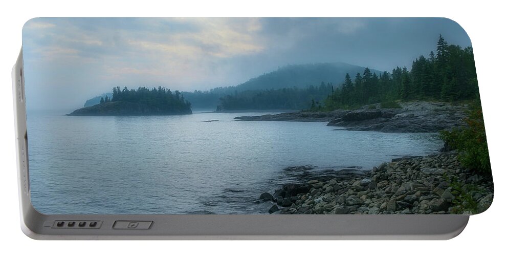 Mist Portable Battery Charger featuring the photograph Lake Superior Shoreline by Robert Carter