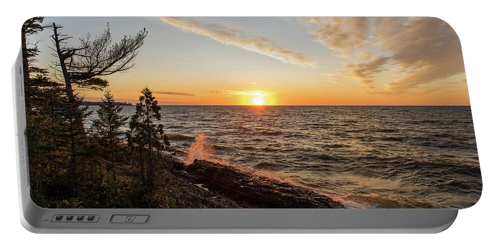 Nature Portable Battery Charger featuring the photograph Lake Superior sunset by Linda Shannon Morgan