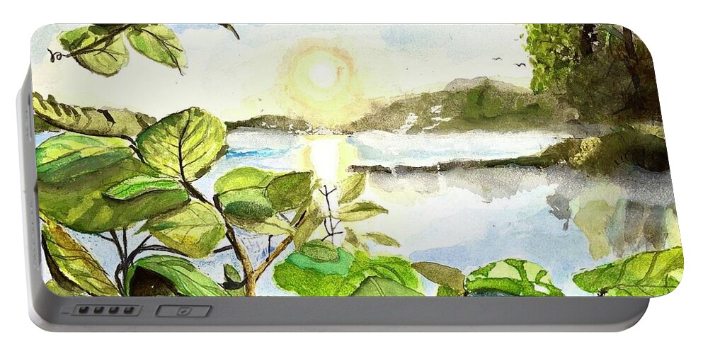 Lake Portable Battery Charger featuring the painting Lake Winyah by Bryan Brouwer