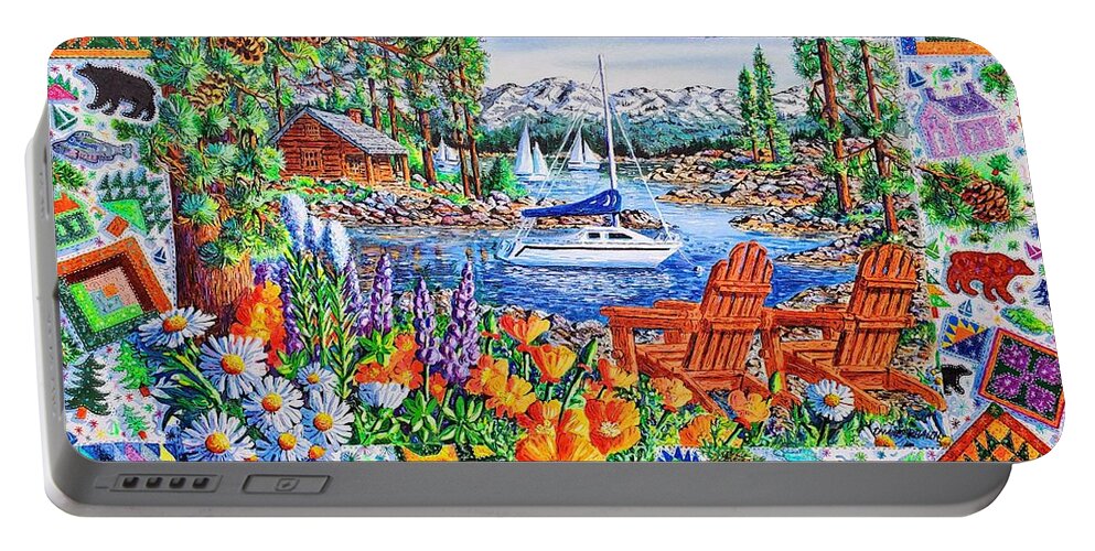 Lake Portable Battery Charger featuring the painting Lakeside Retreat by Diane Phalen