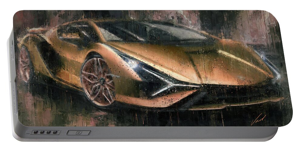 Car Portable Battery Charger featuring the painting Lamborghini Sian painting by Vart by Vart