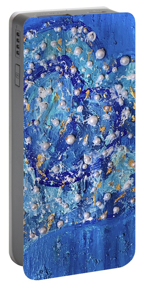 Blue Portable Battery Charger featuring the painting L'Amour en Bleu by Medge Jaspan