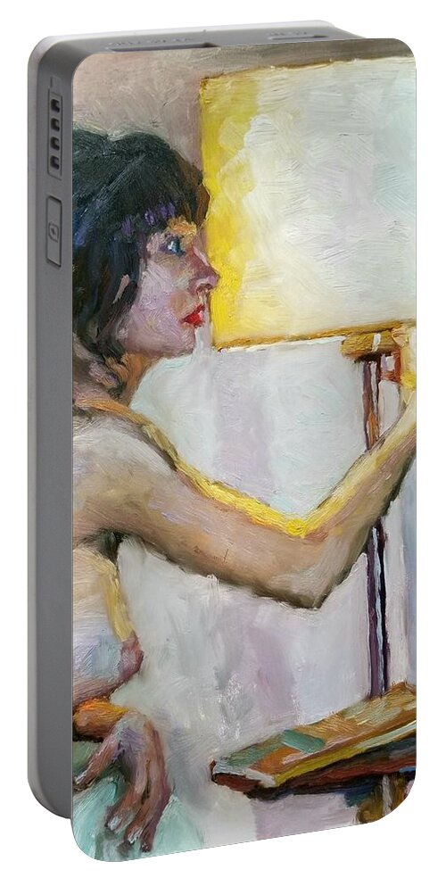 Nude Portable Battery Charger featuring the painting Lamp lighting by Jeff Dickson