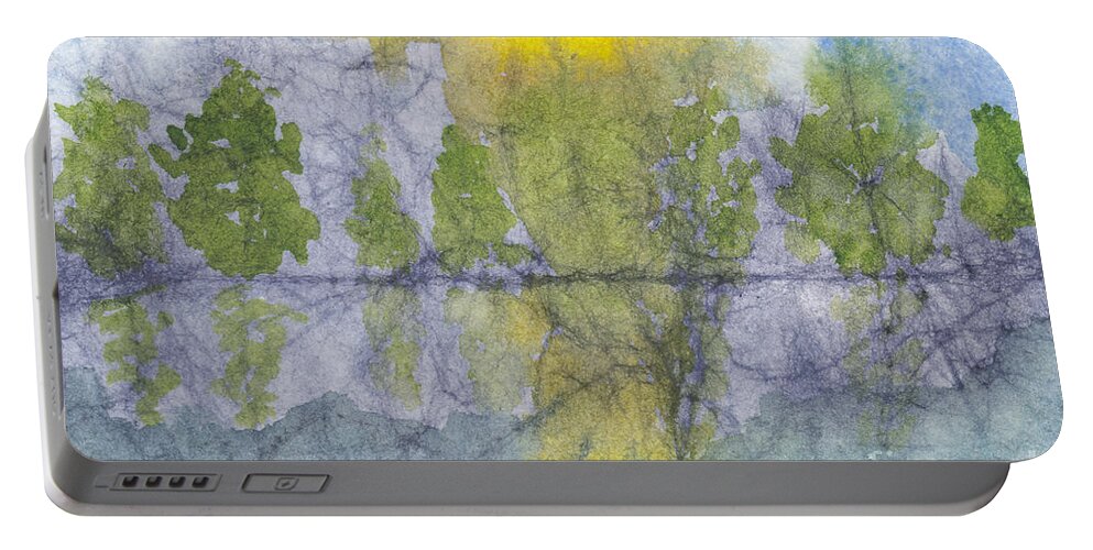 Landscape Portable Battery Charger featuring the painting Landscape Reflection Abstraction on Masa Paper by Conni Schaftenaar